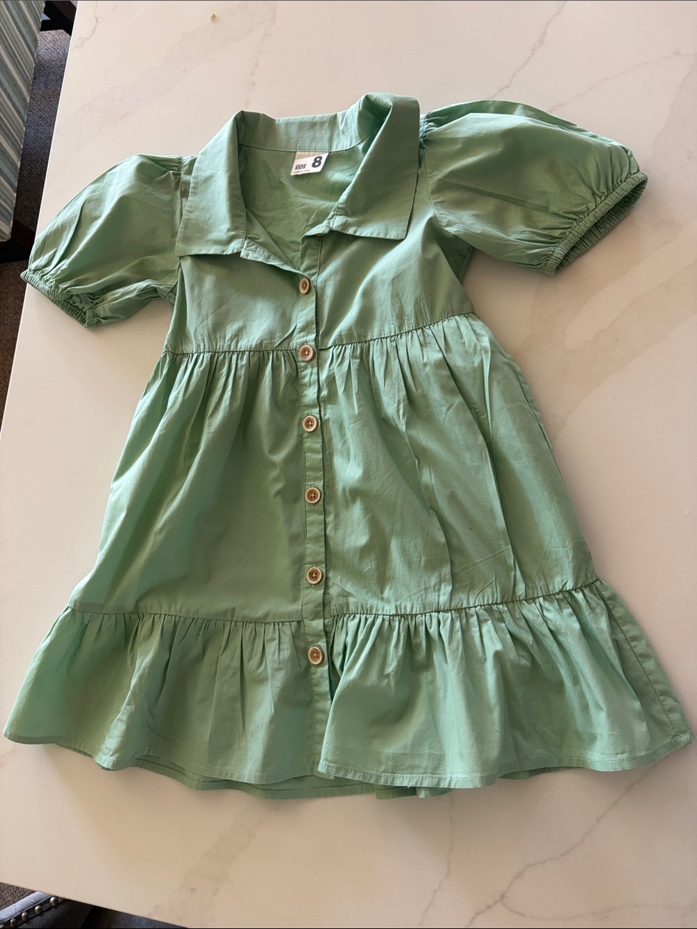 Girls' Light Green Button-Front Tiered Dress
